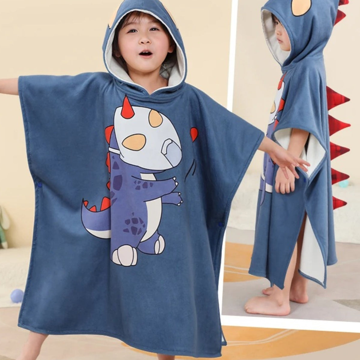 Poncho plage enfant avec capuche dinosaure