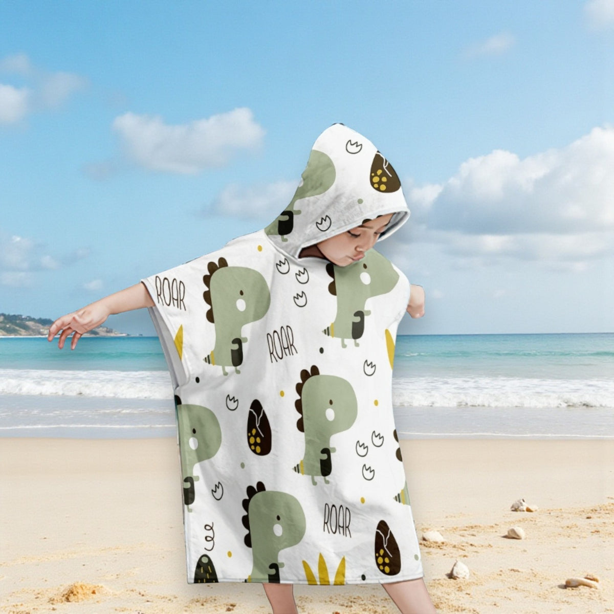 Poncho plage enfant dinosaure