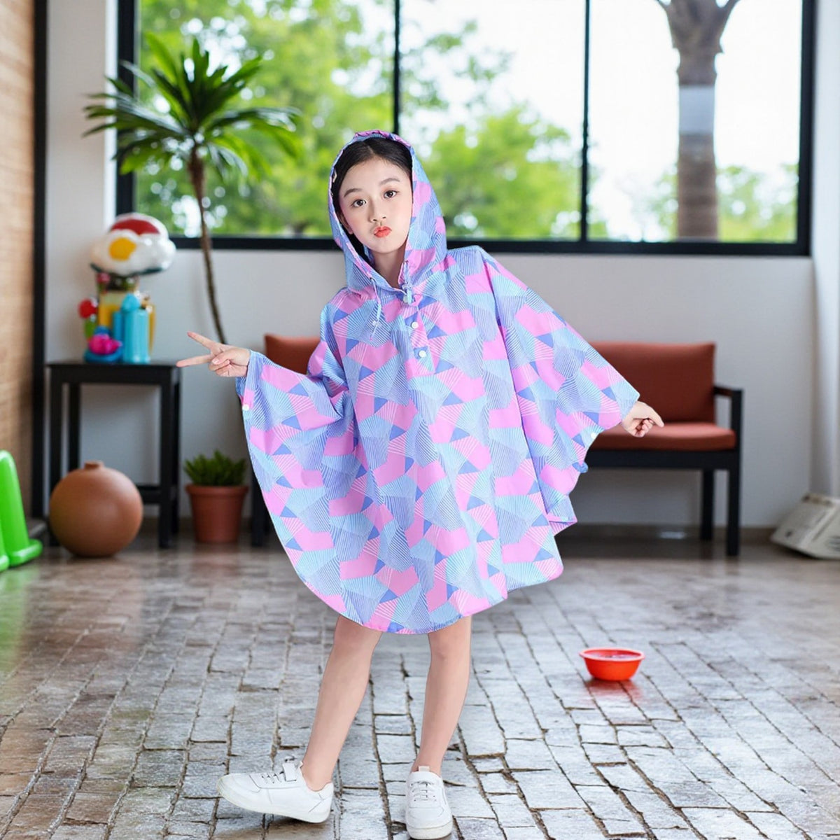 Poncho pluie enfant formes géométriques