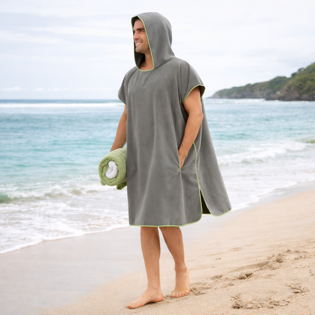 Poncho plage homme gris