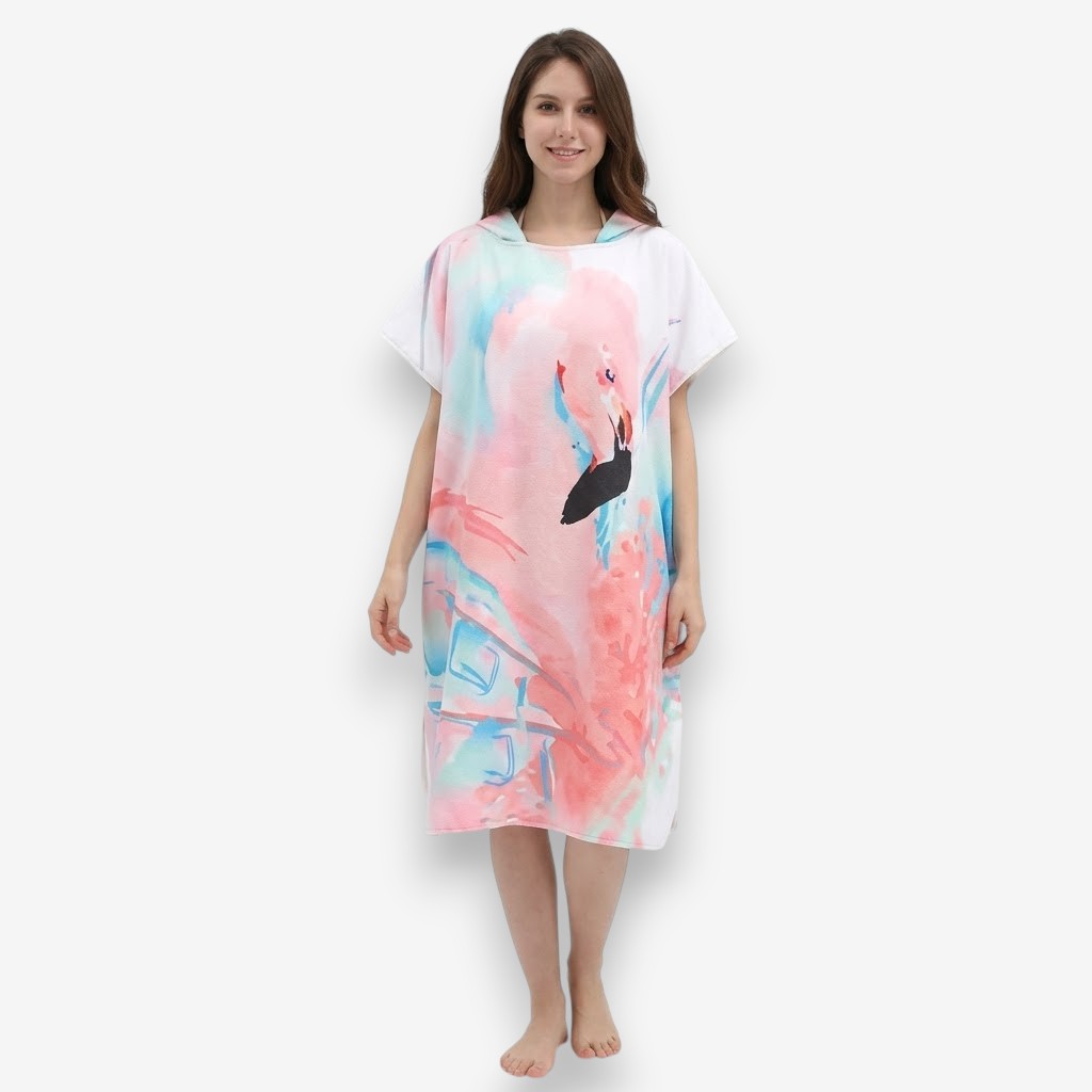 Poncho de bain femme flamant rose
