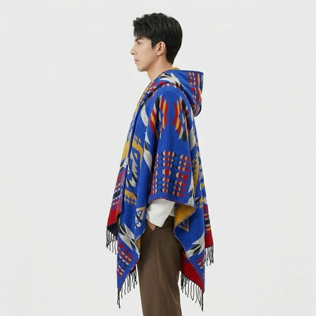 Poncho chaud homme géométrique coloré