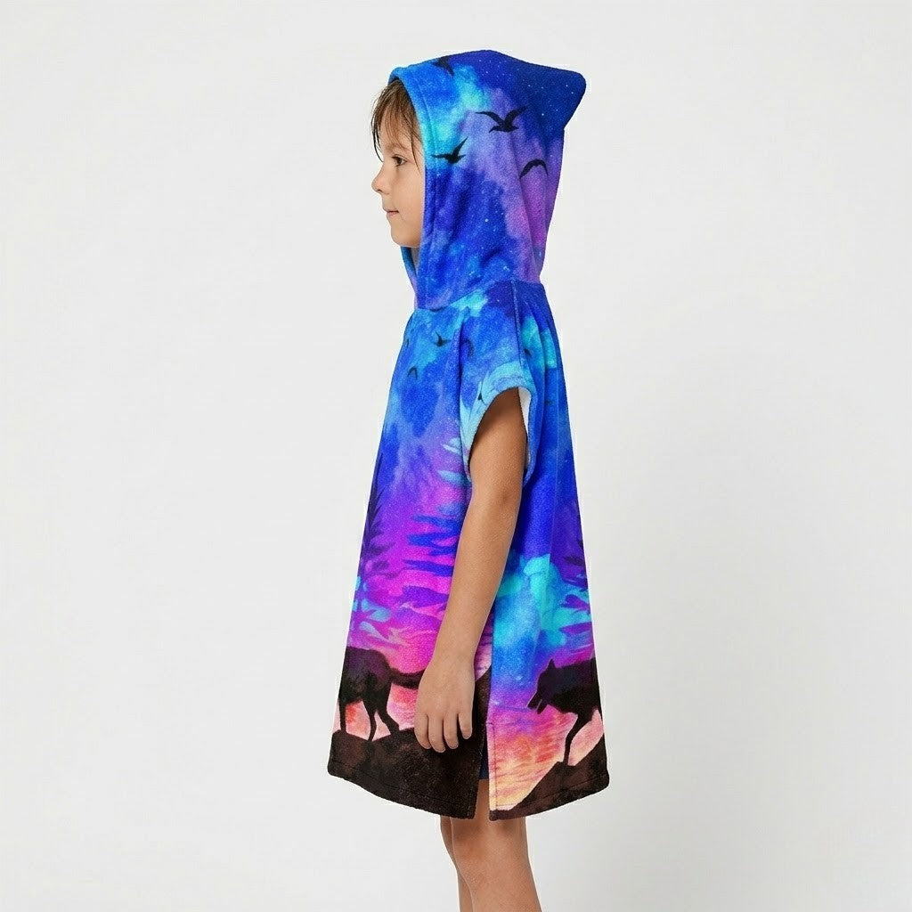 Poncho de surf enfant motif loup
