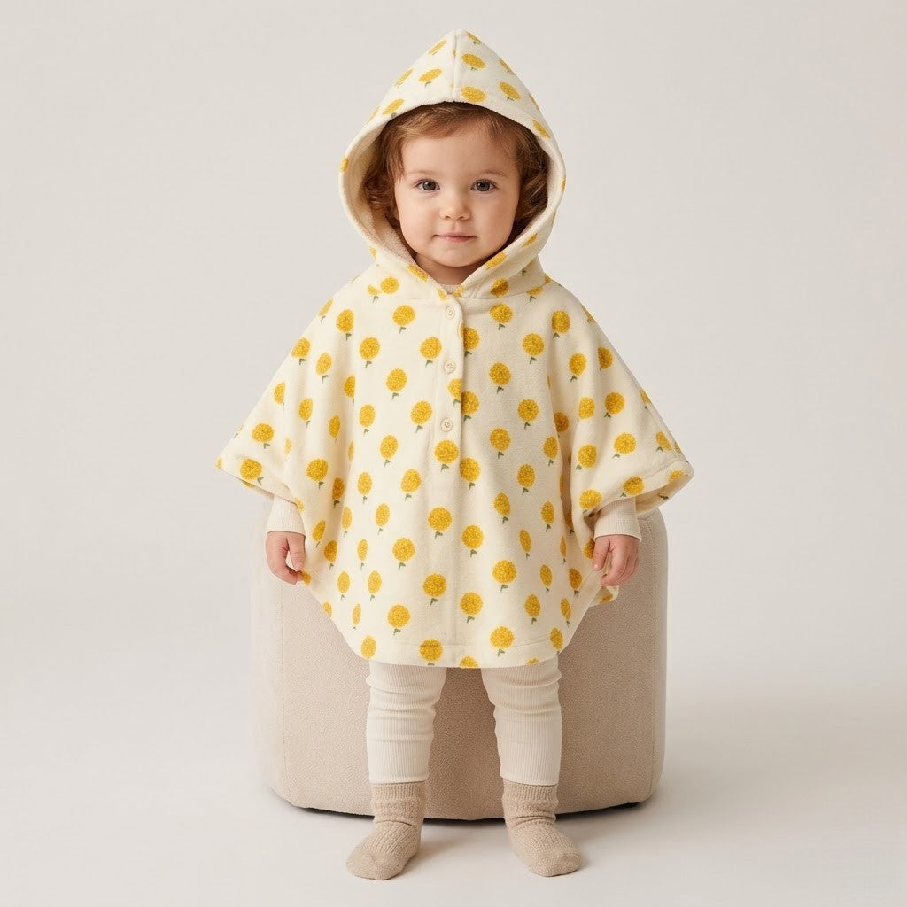 Poncho chaud bébé motif jaune