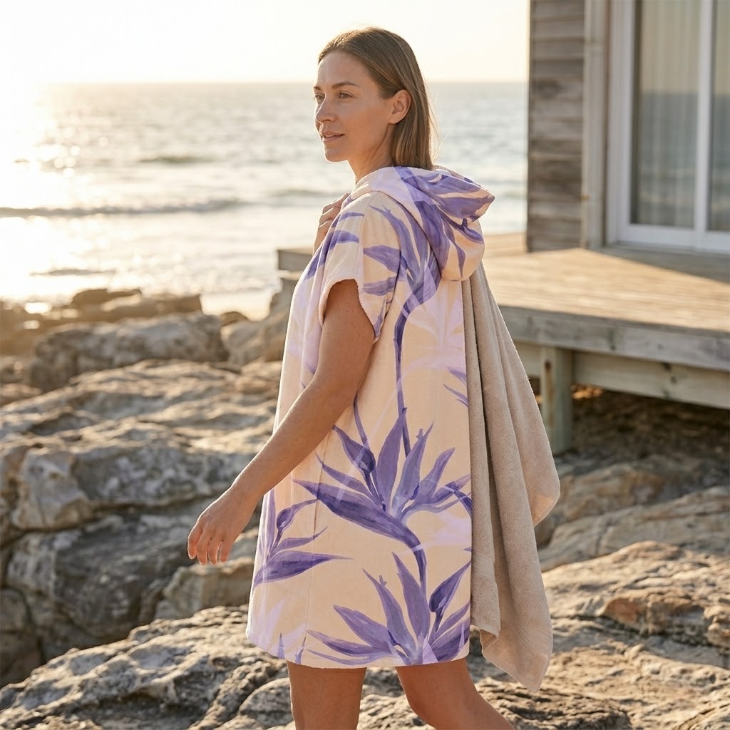 Poncho de bain femme florale