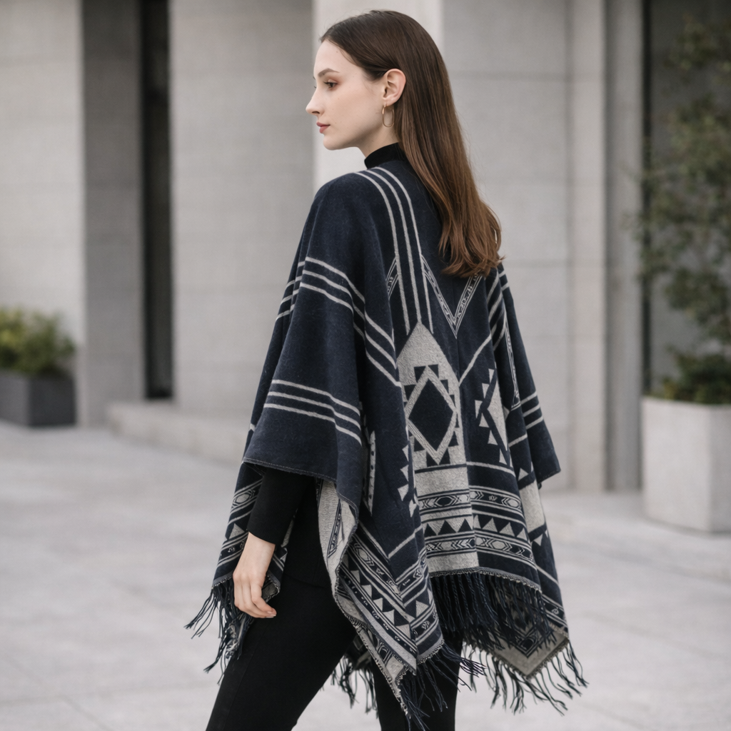 Poncho en laine femme avec motifs