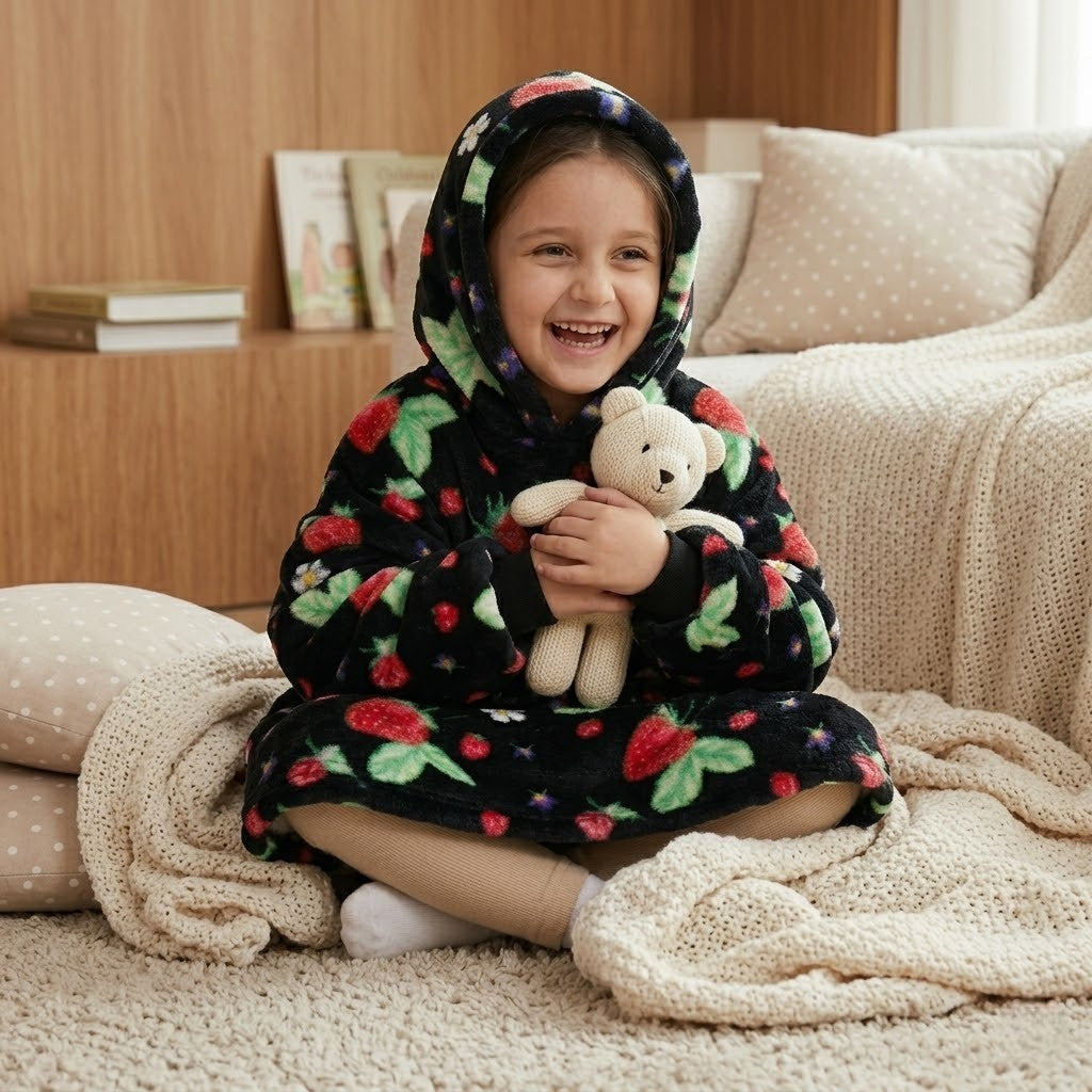 Poncho polaire enfant fraise