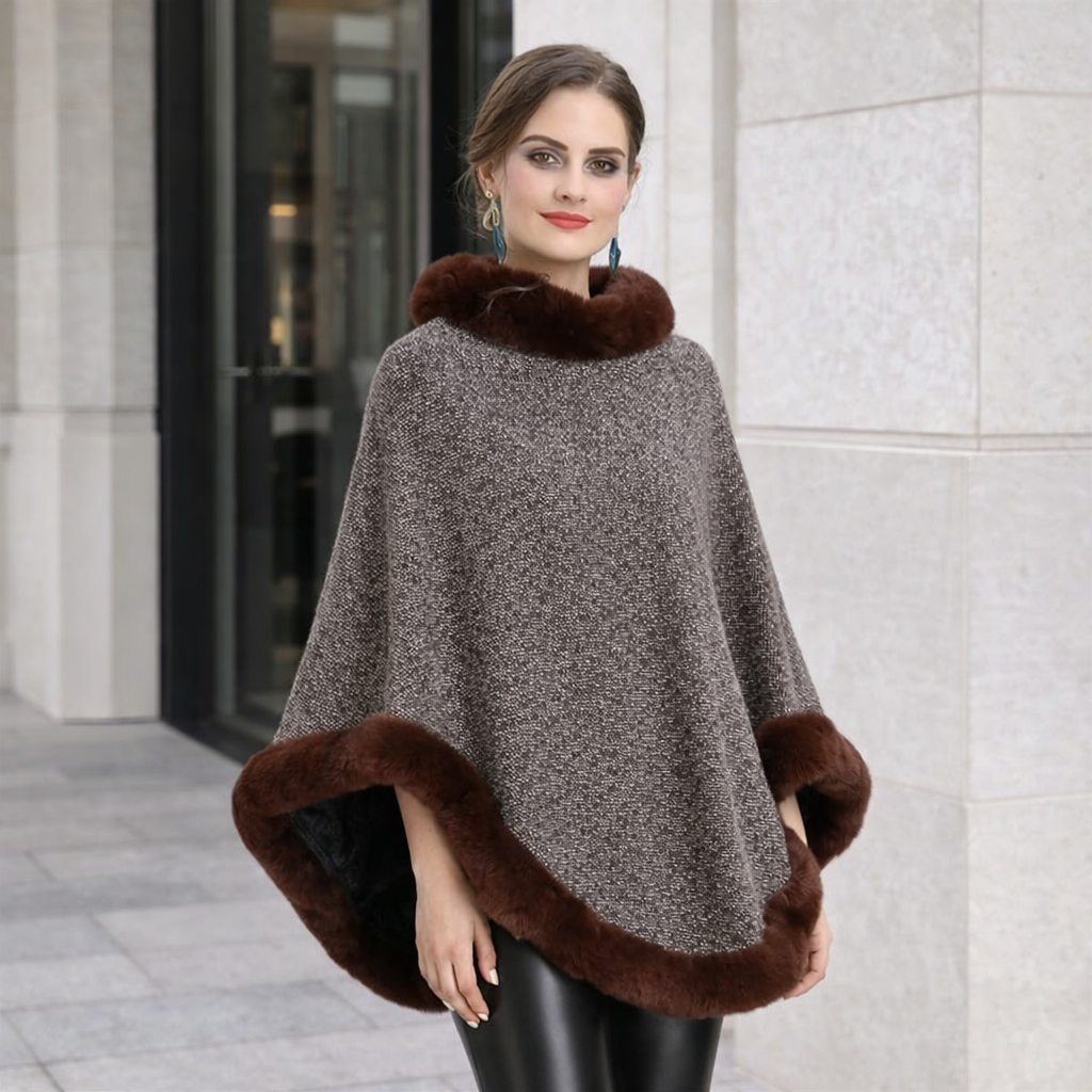 Poncho en laine femme avec fourrure