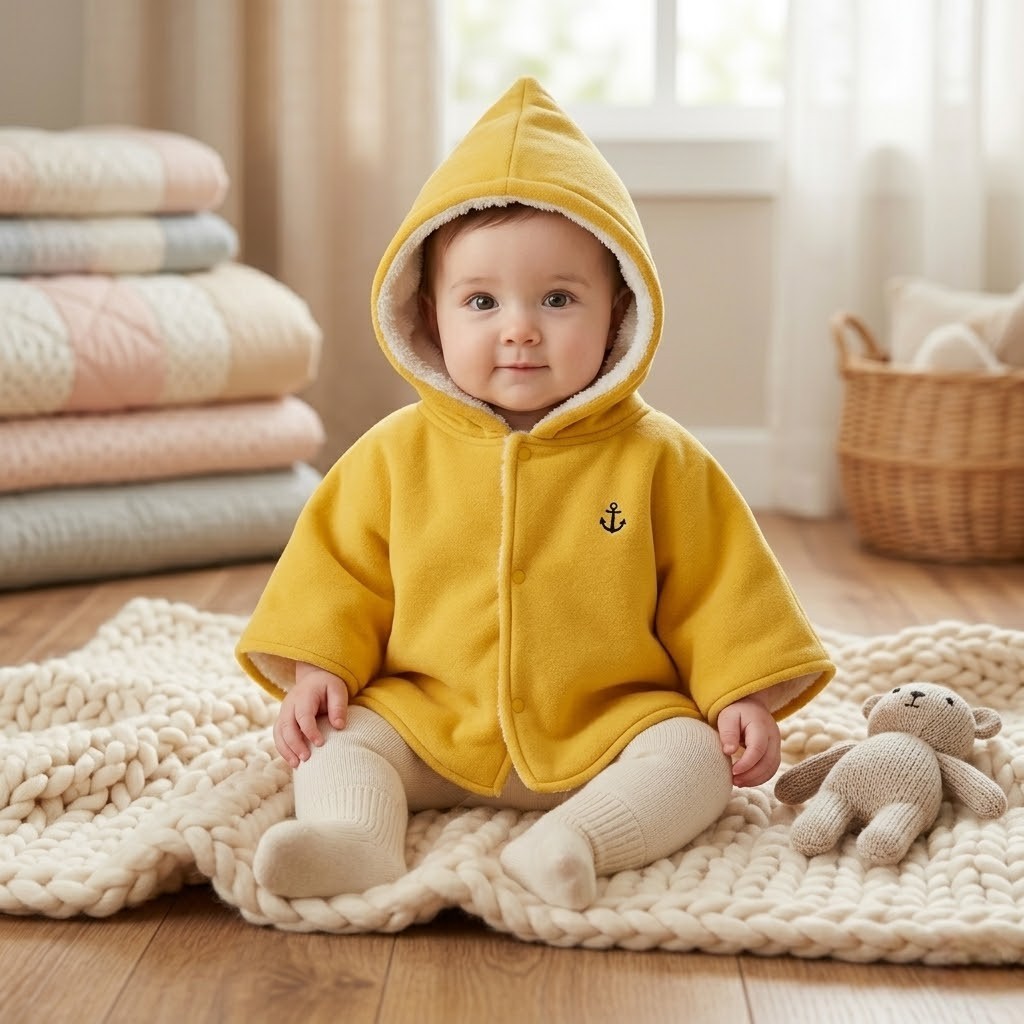 Poncho chaud bébé jaune