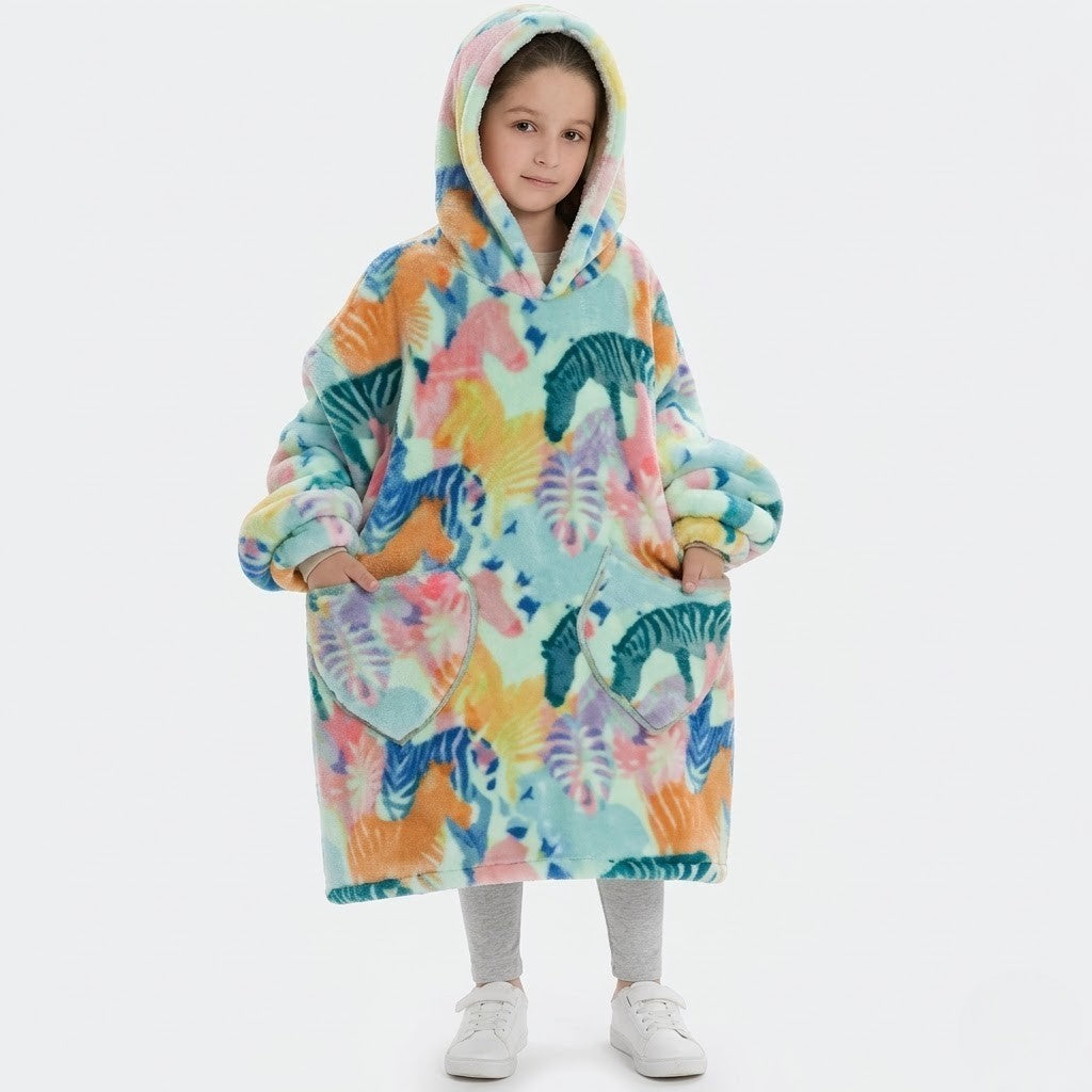 Poncho polaire enfant design tropical