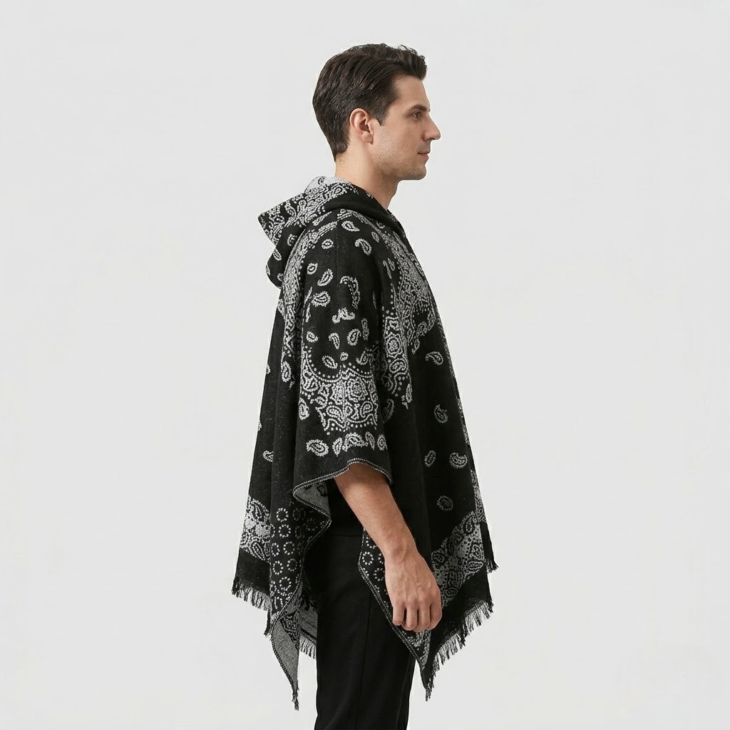 Poncho chaud homme design oriental