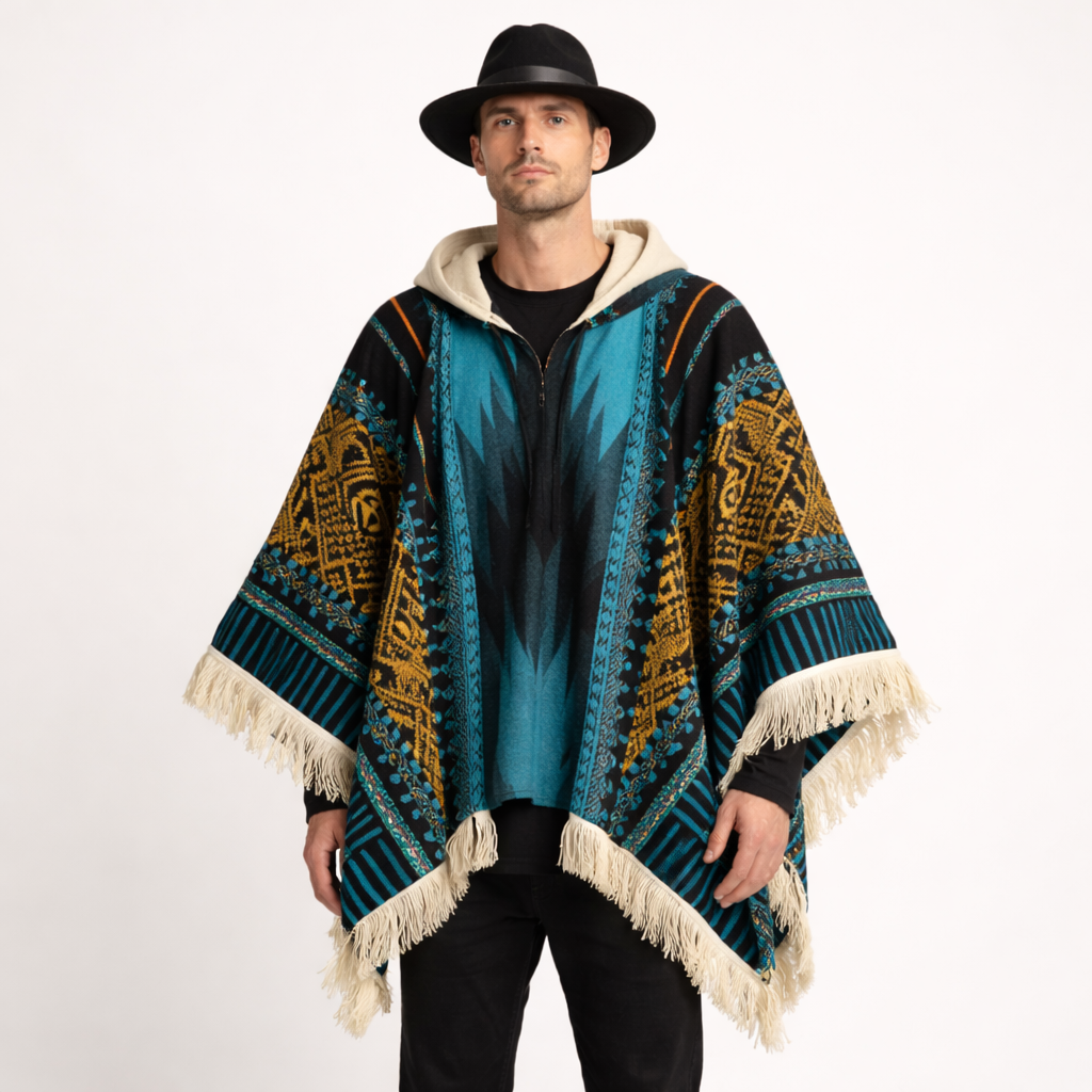 Poncho chaud homme coloré avec motifs