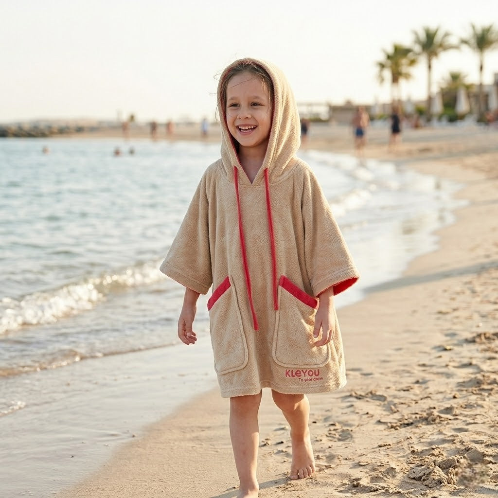 Poncho de bain enfant polaire avec poches