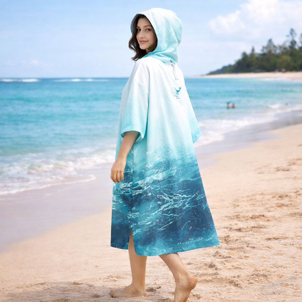 Poncho de bain femme design océan