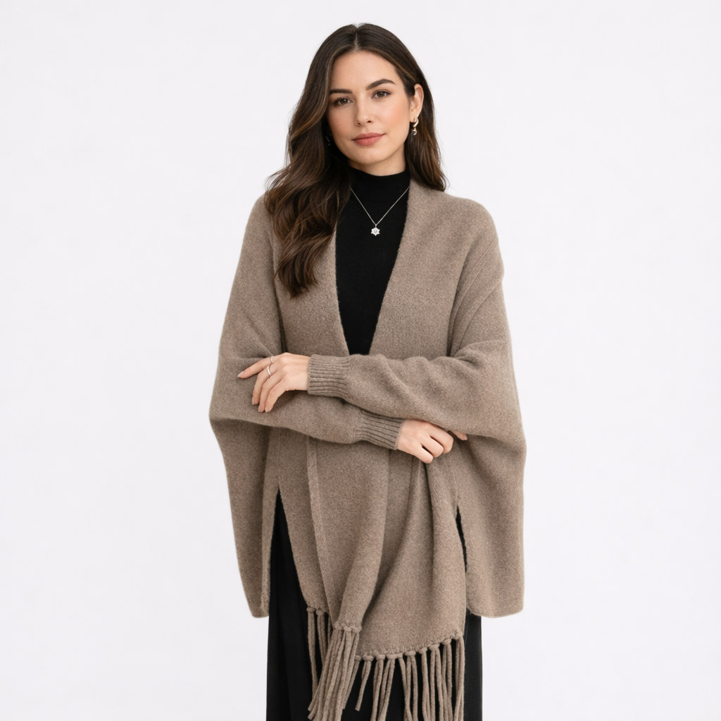 Poncho en laine femme à franges