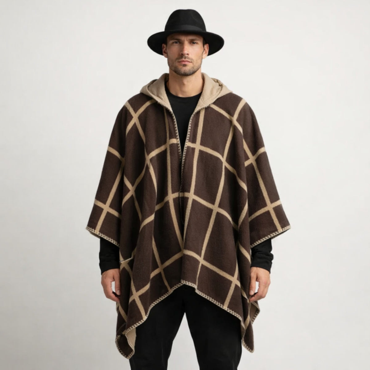 Poncho chaud homme à carreaux