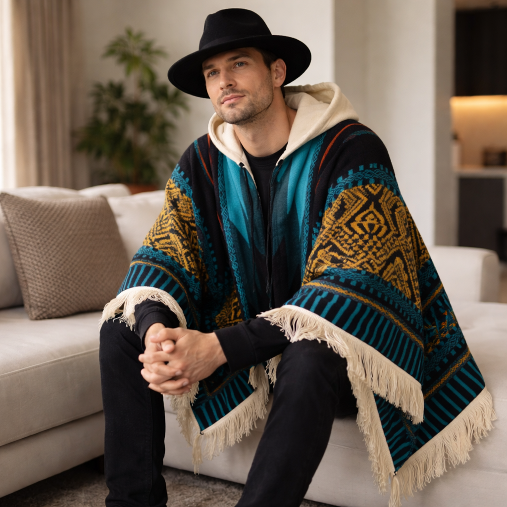 Poncho chaud homme coloré avec motifs