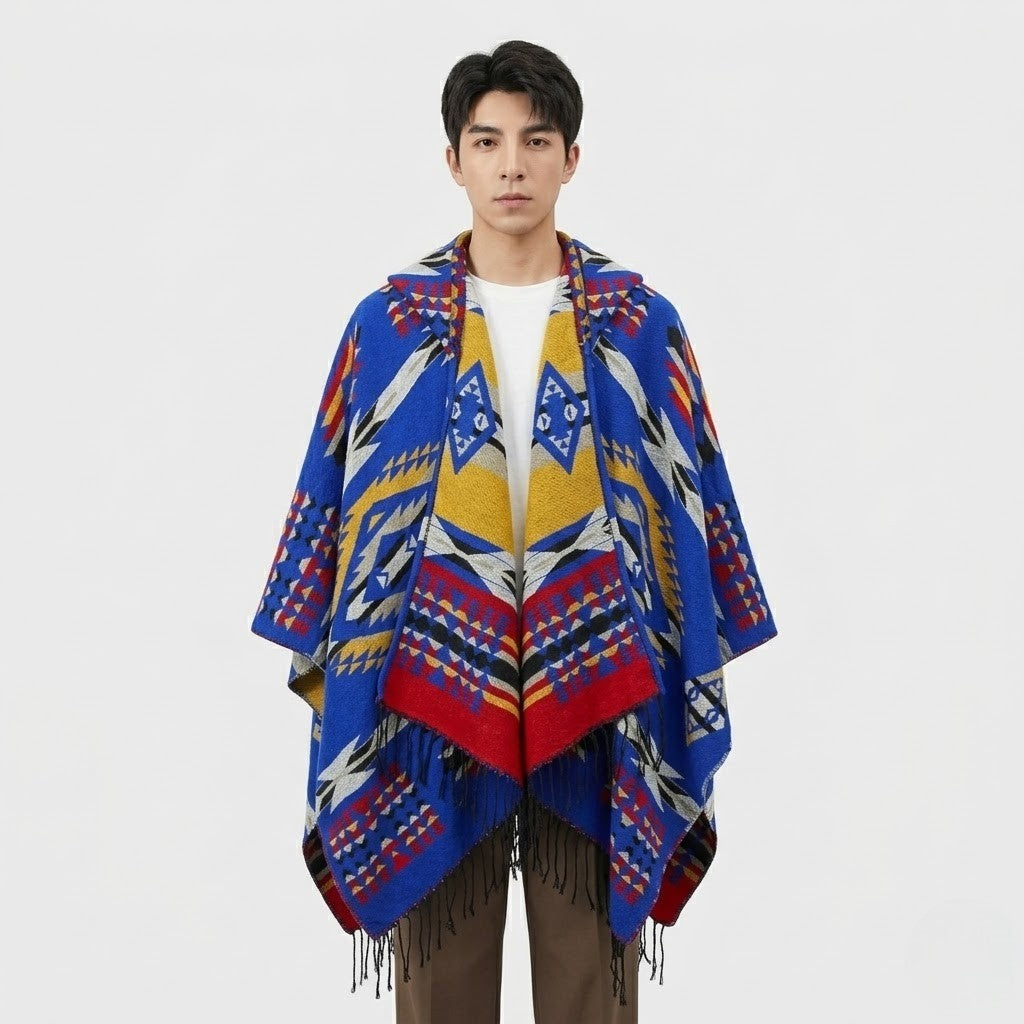 Poncho chaud homme géométrique coloré
