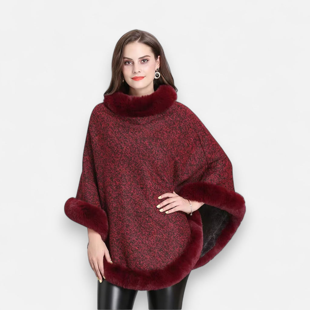 Poncho en laine femme avec fourrure