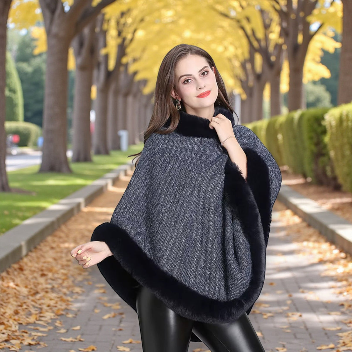 Poncho en laine femme avec fourrure