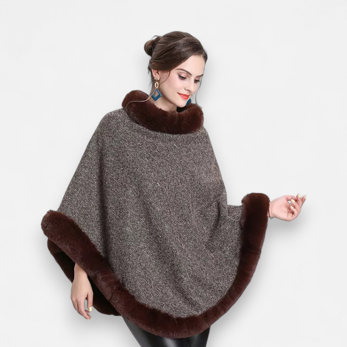 Poncho en laine femme avec fourrure