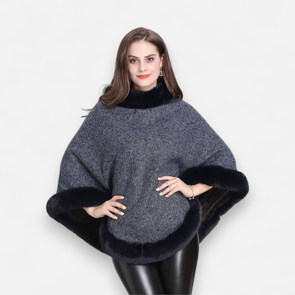 Poncho en laine femme avec fourrure