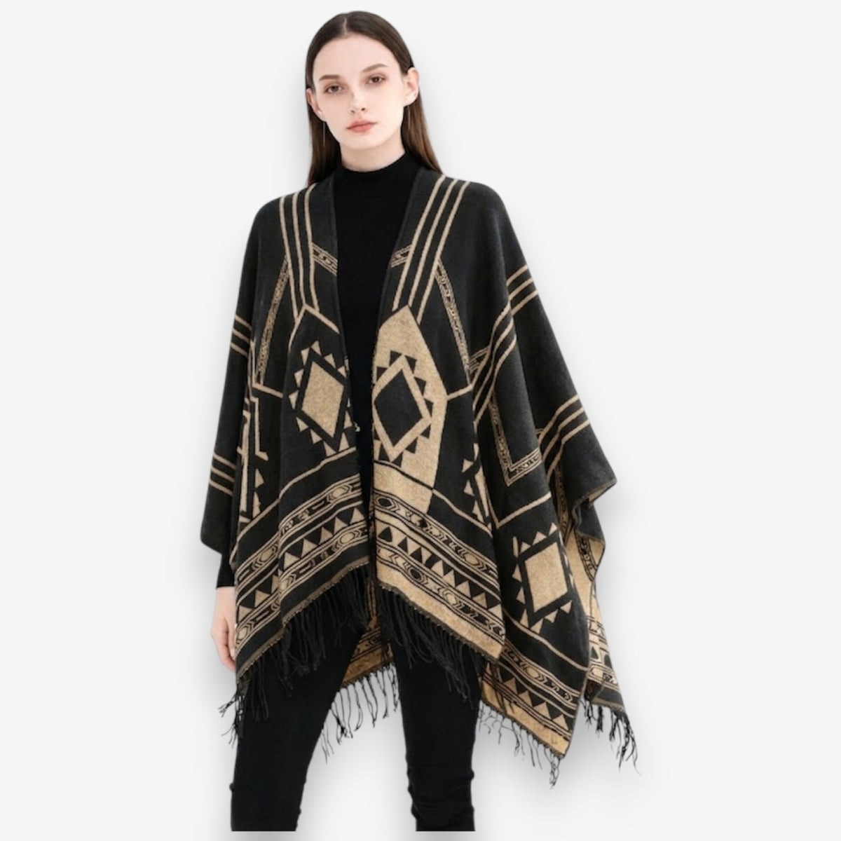 Poncho en laine femme avec motifs