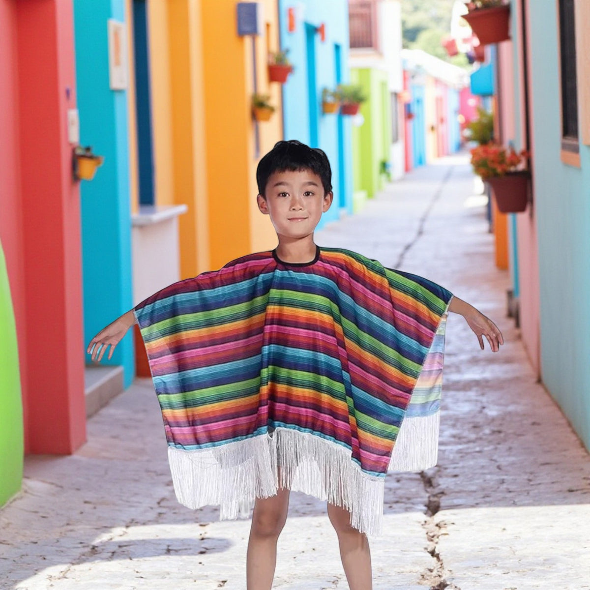 Poncho mexicain à rayures