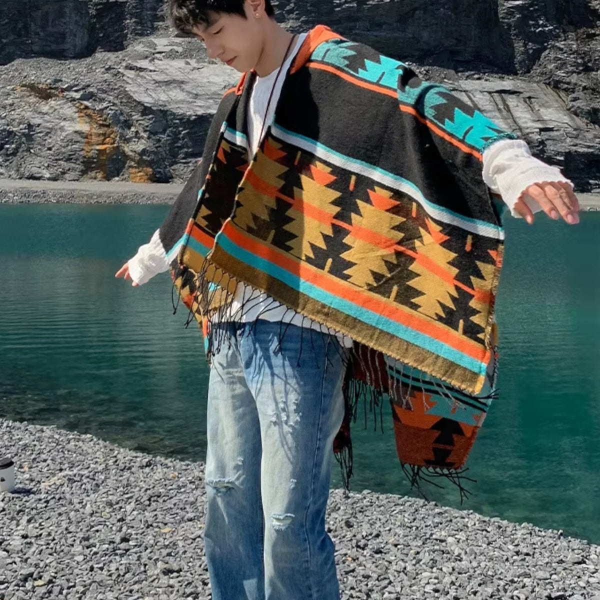 Poncho chaud homme hiver coloré