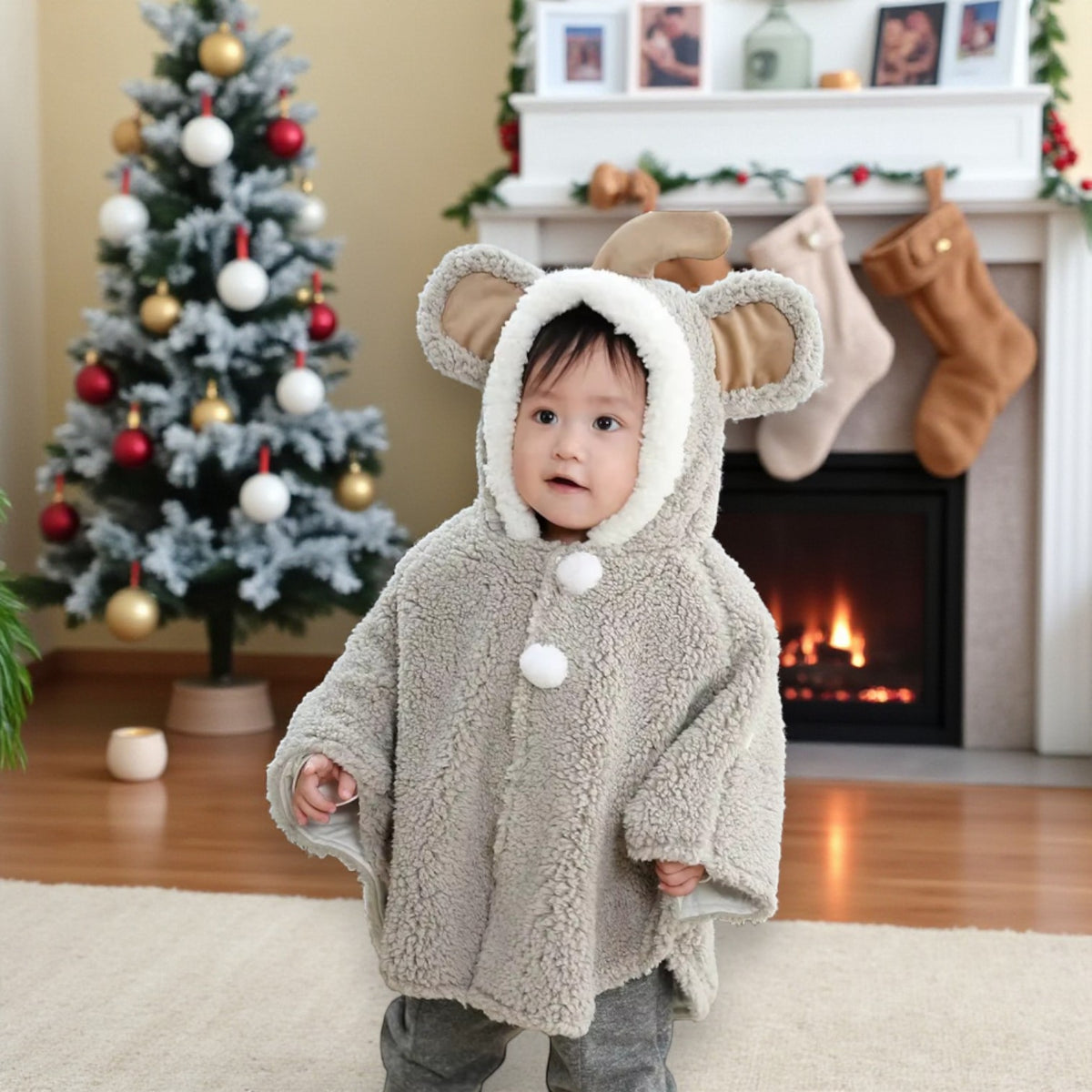 Poncho chaud bébé oreilles d’ourson