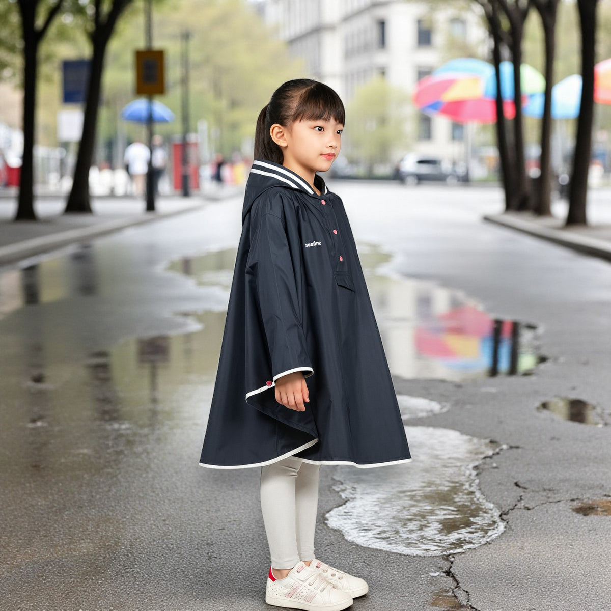 Poncho pluie enfant bleu marine