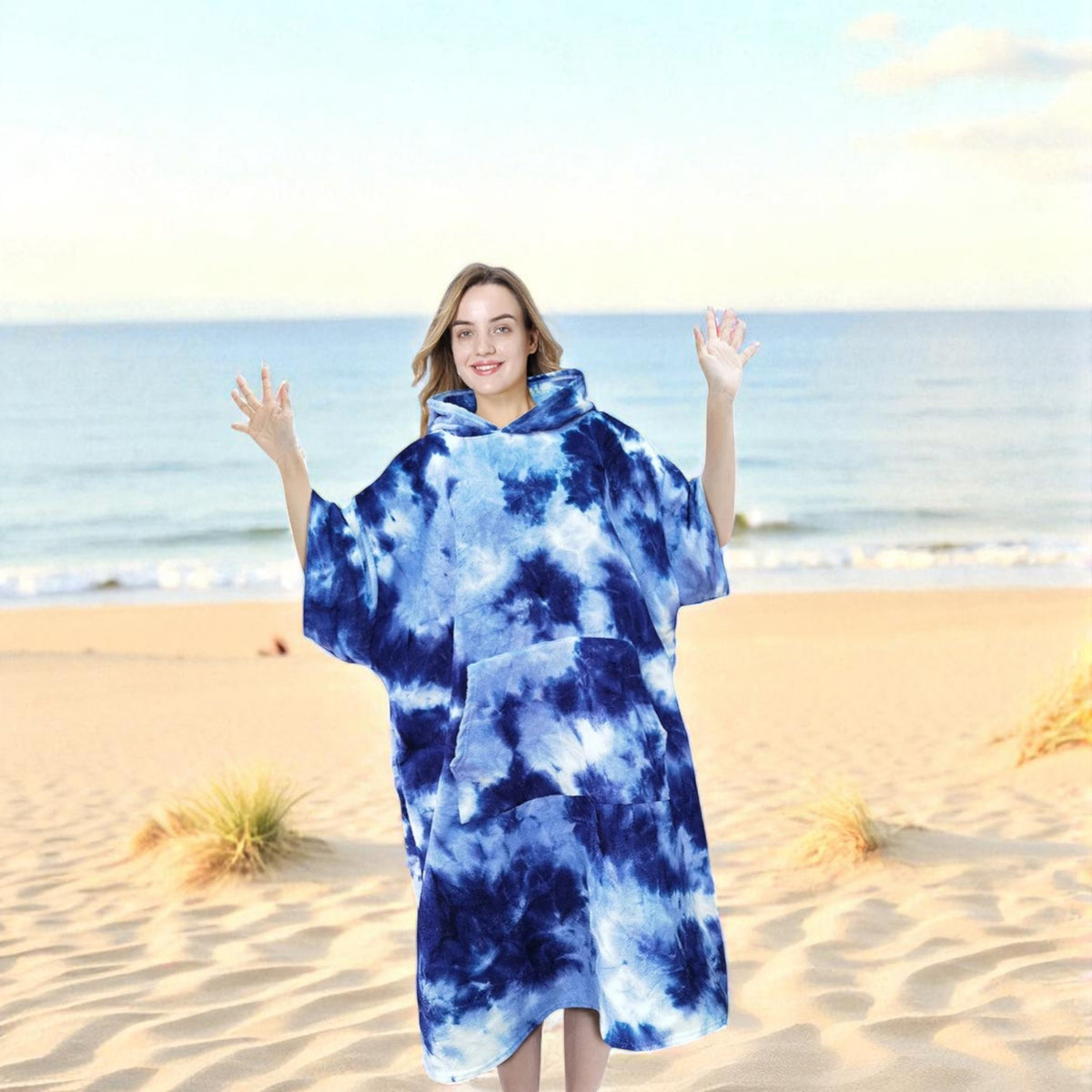 Poncho de surf femme bleu