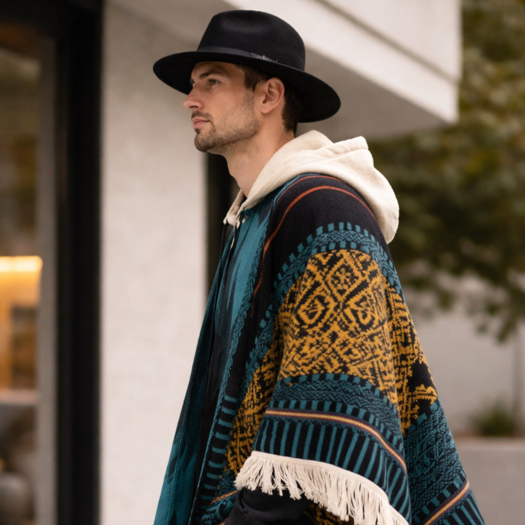 Poncho chaud homme coloré avec motifs