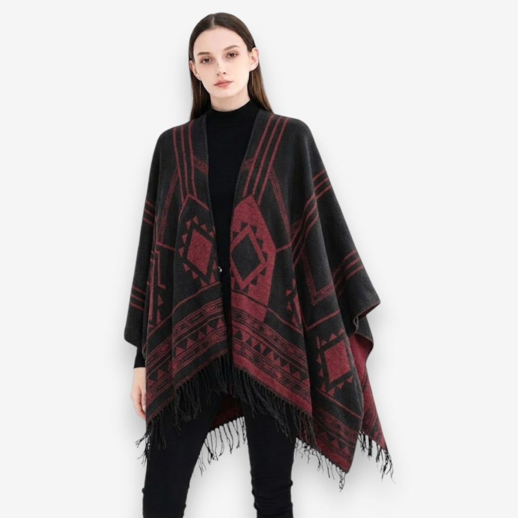 Poncho en laine femme avec motifs