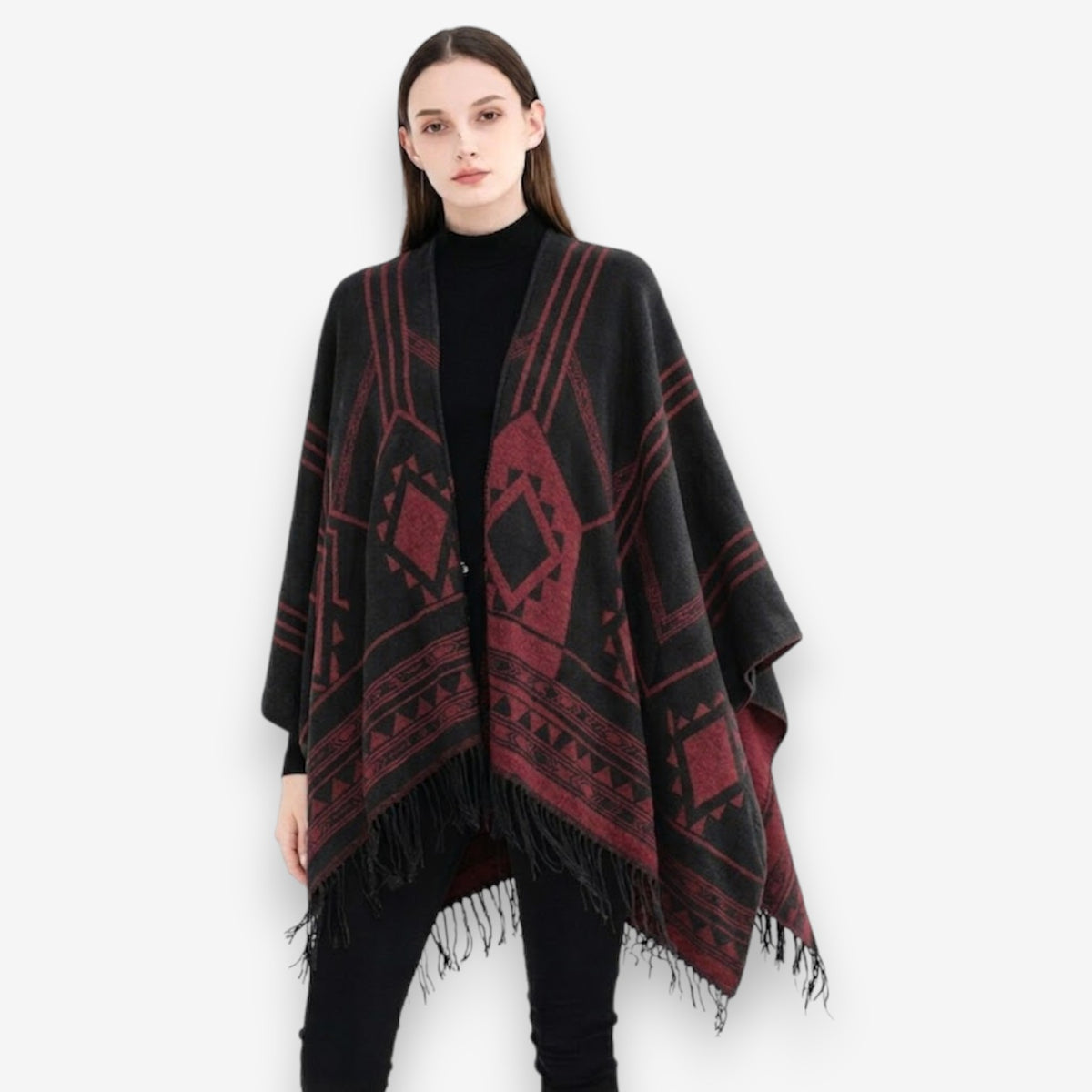 Poncho en laine femme avec motifs