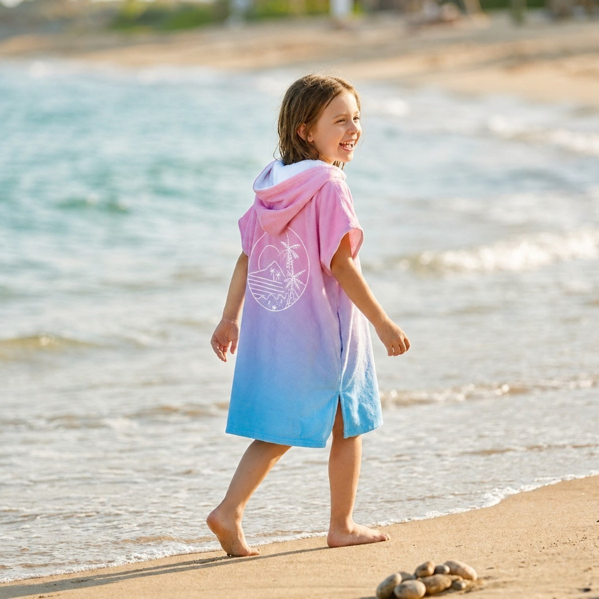 Poncho plage enfant dégradé pastel