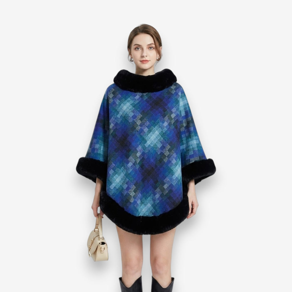 Poncho en laine femme fourrure