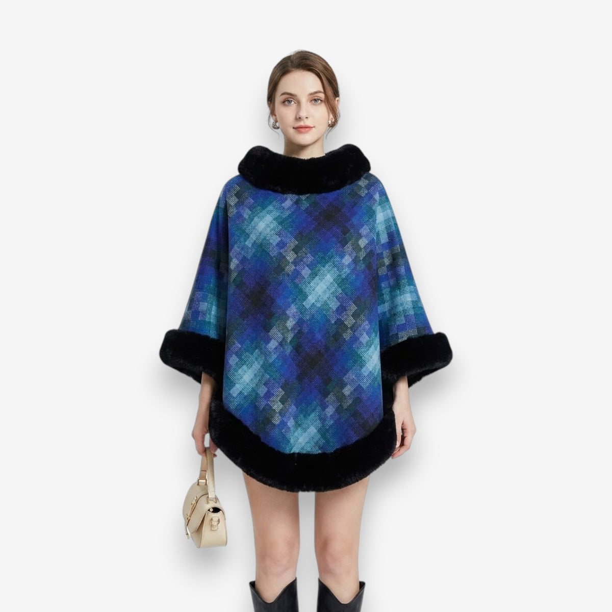 Poncho en laine femme fourrure