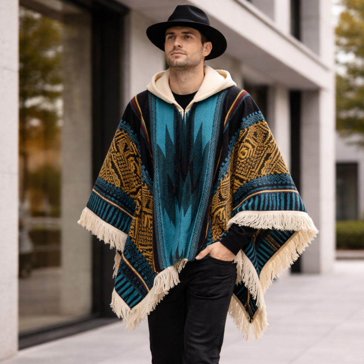 Poncho chaud homme coloré avec motifs