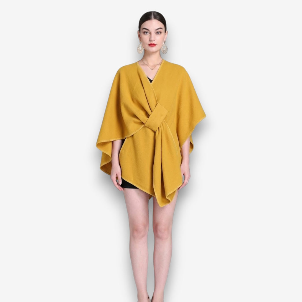 Poncho en laine femme ceinturé chic