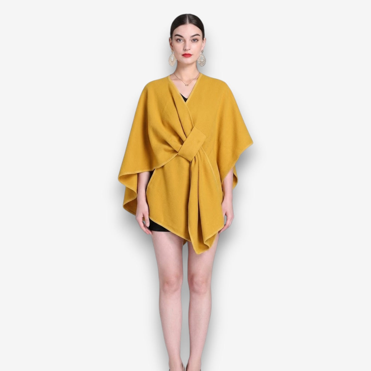 Poncho en laine femme ceinturé chic