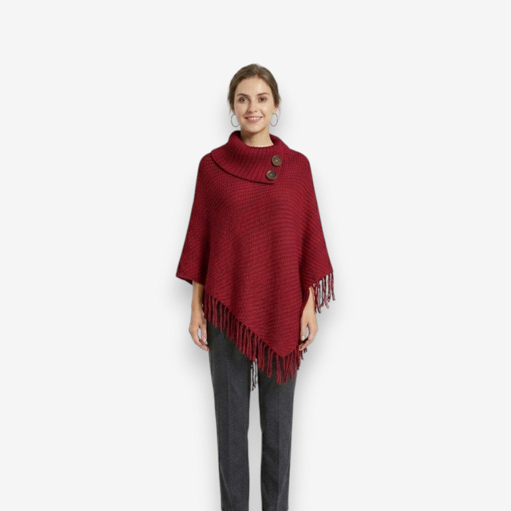 Poncho en laine femme à col boutonné