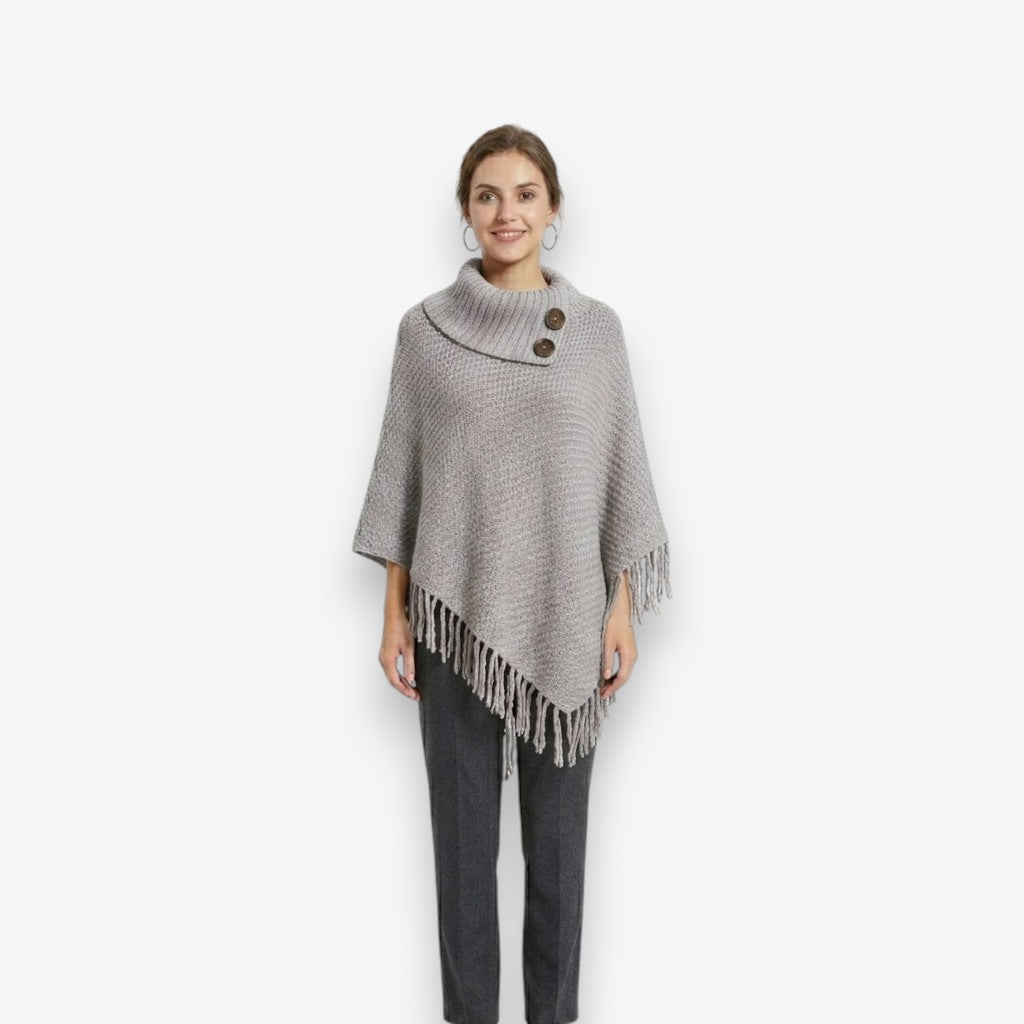 Poncho en laine femme à col boutonné