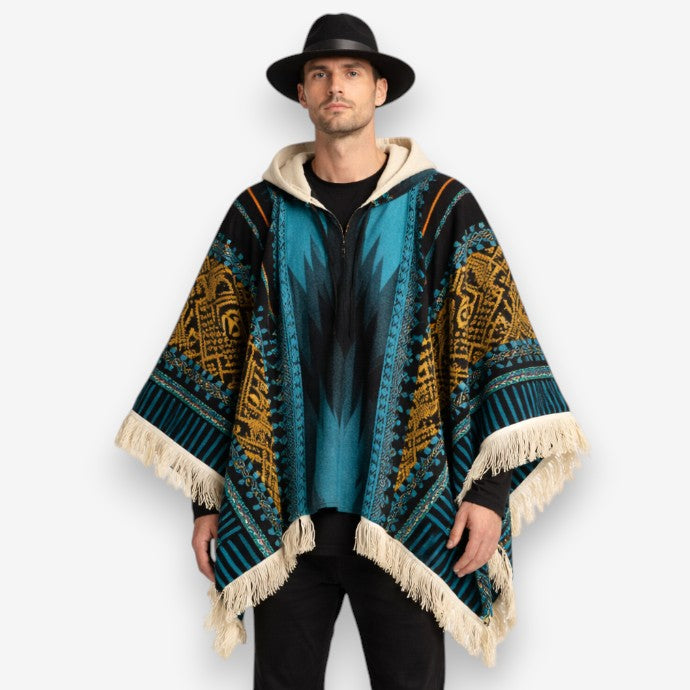 Poncho chaud homme coloré avec motifs