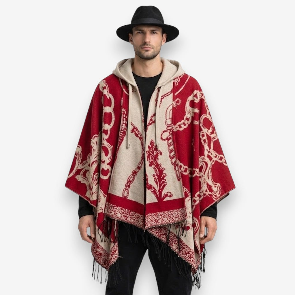 Poncho chaud homme motifs chaînes dorées