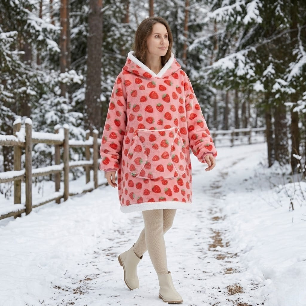 Poncho polaire femme Fraise