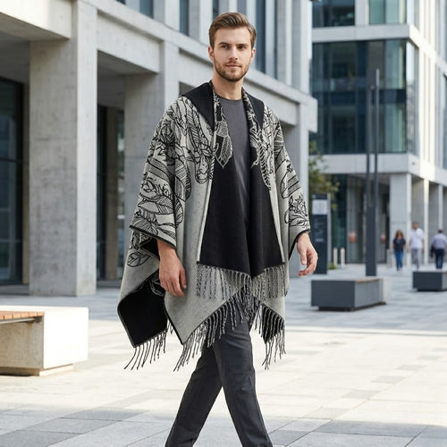 Poncho chaud homme élégant à franges