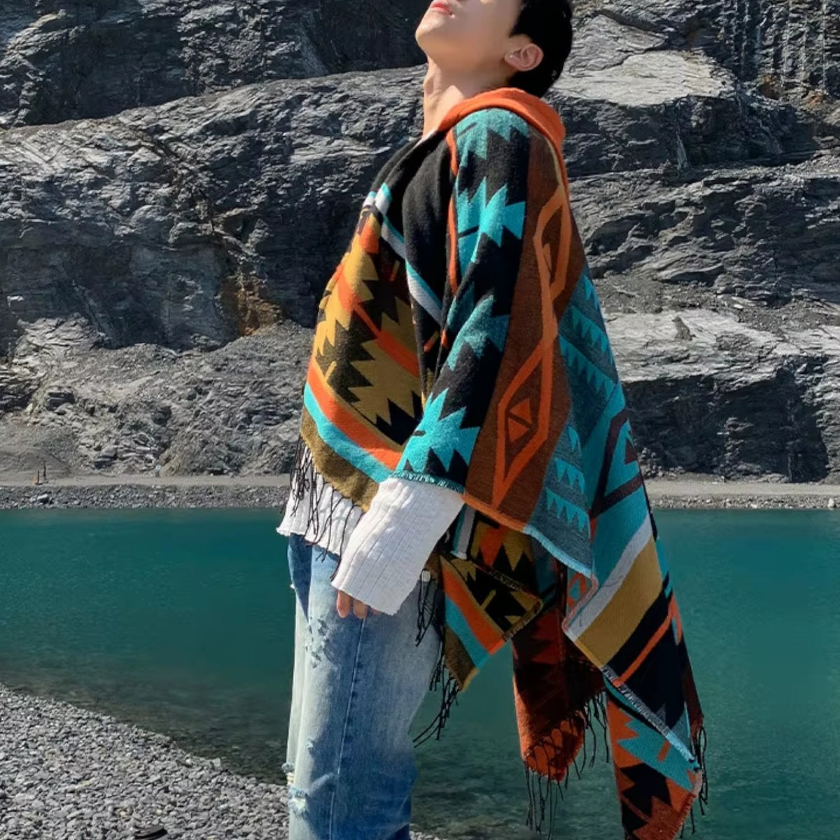 Poncho chaud homme hiver coloré