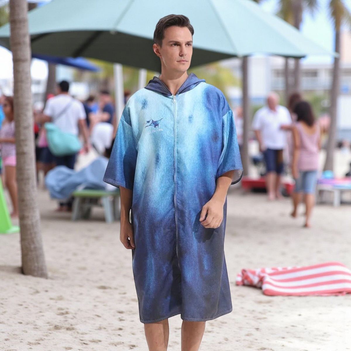 Poncho de bain raie