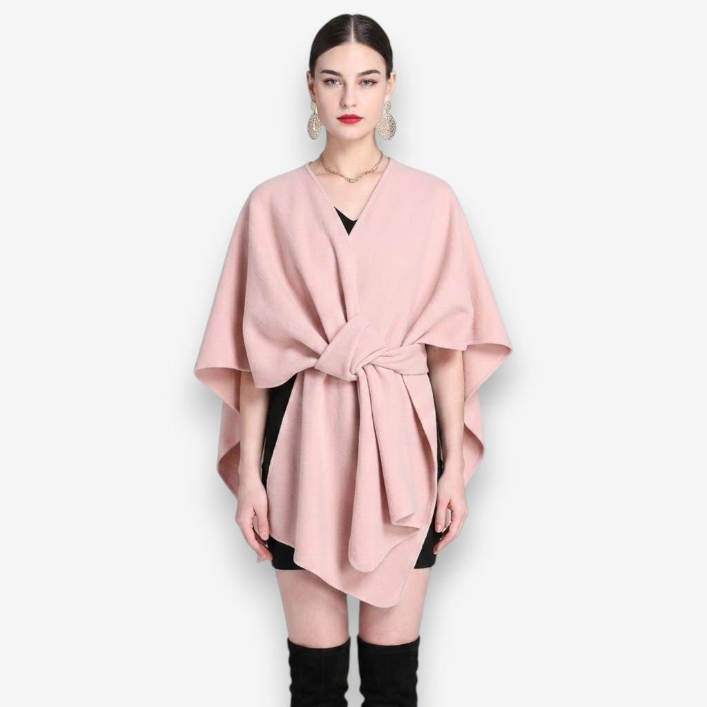 Poncho en laine femme ceinturé chic